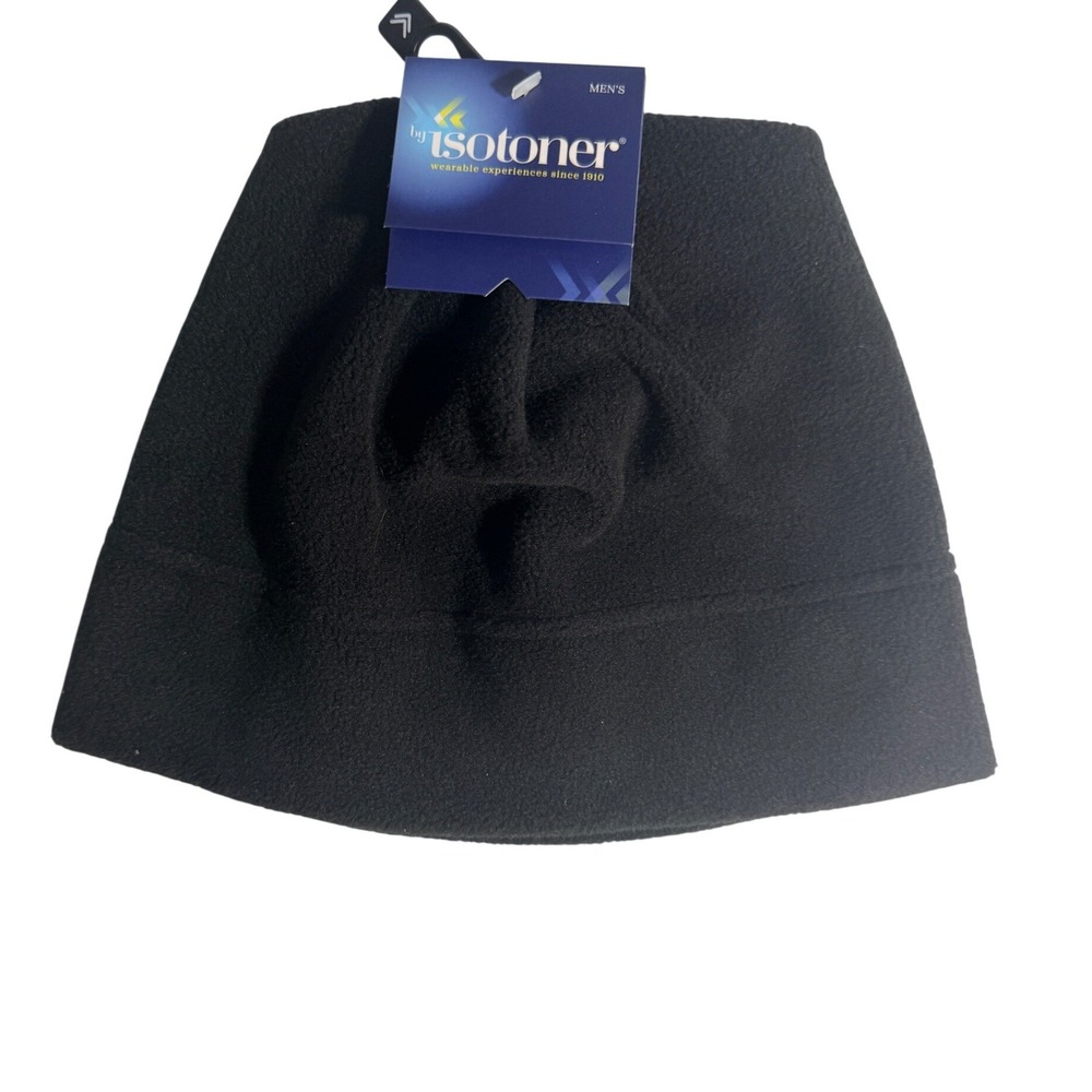 Isotoner Mens Fleece Beanie Hat Black Soft Warm Winter Cap One Size New